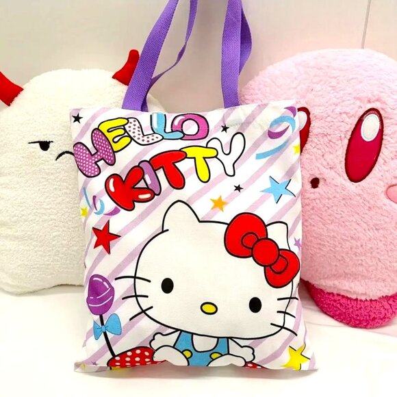 Hello Kitty Tote Bag Sanrio Canvas Large Multicolor Purse Emo Book Travel Trendy - Picture 1 of 2